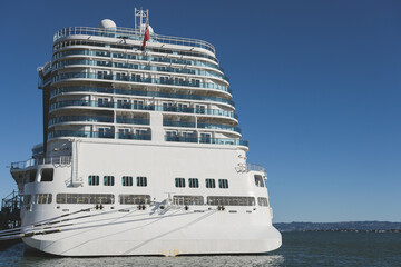 Modern mega cruiseship cruise ship liner Royal or Regal docked at terminal in port San Francisco,...