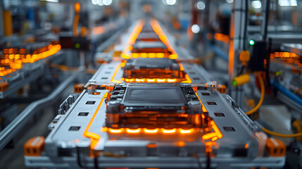production assembly line of electric vehicle battery cells in factory