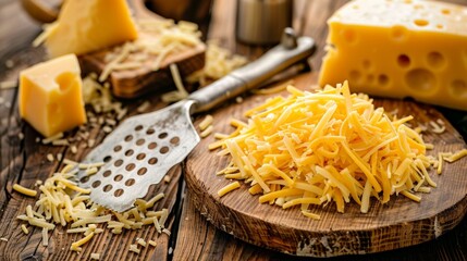 
Shredded cheeses,Perfect for mac and cheese - obrazy, fototapety, plakaty