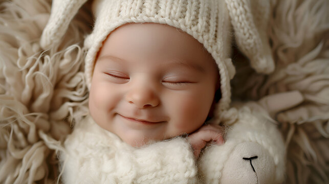 smiling baby like a bunny or lamb, generative Ai