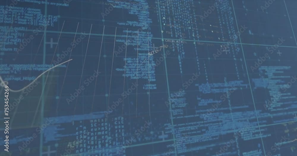 Poster animation of network of connections with diagrams over data processing