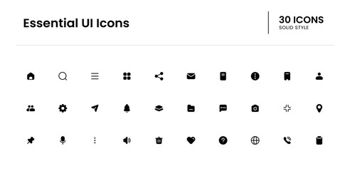 Essential UI icon set. ui, mobile, vector, line, web, interface. Vector solid icon illustration