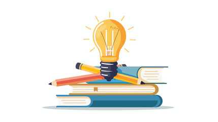 education online light bulb on book and pencil vector