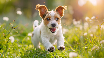 Spring summer concept playful happy pet dog puppy, generative Ai