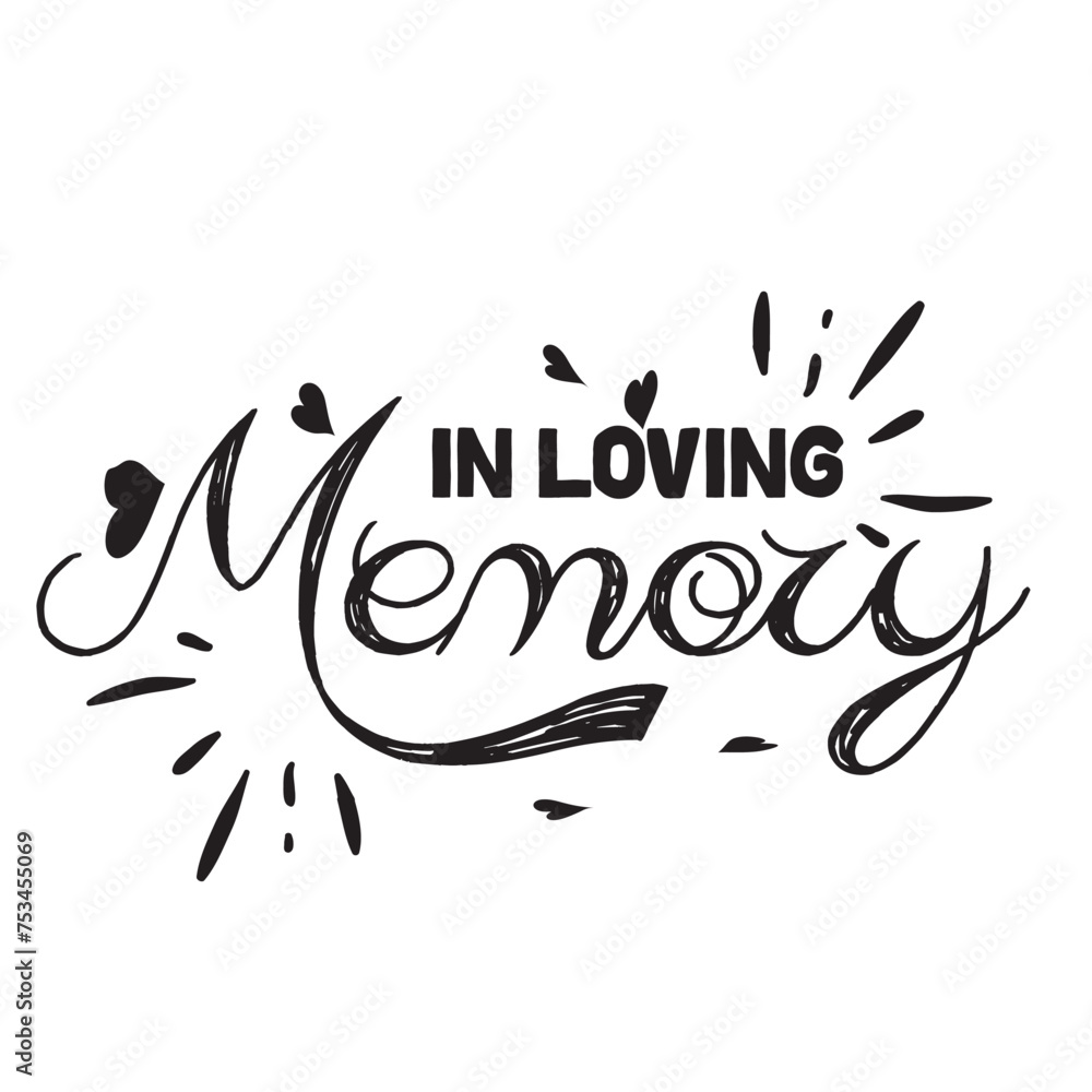 Poster in loving memory text vector written with an elegant typography. isolated on white background.