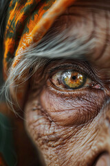 A closeup of an elderly woman eye