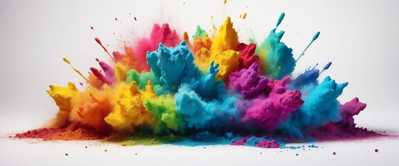 Vibrant Holi Explosion: Rainbow of Colors in Isolated Panoramic Background