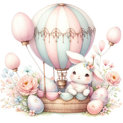 Obraz na płótnie Canvas Easter Bunny Hot Air Balloon Watercolor Clip Art
