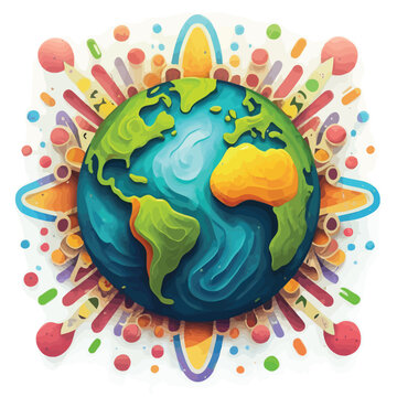 hires image cartoon colorful earth logo , painting style , cloud