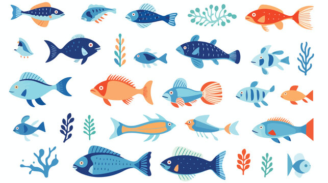 Fish block style icon design Sea life ecosystem fauna
