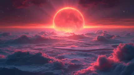 Fotobehang 不思議な惑星から眺めるピンク色の月 © satoyama