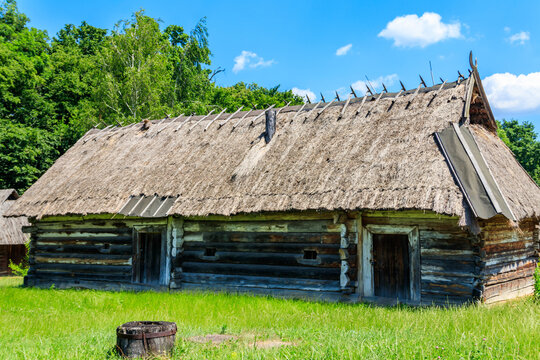 Ancient traditional ukrainian rural house in Pyrohiv (Pirogovo) village near Kiev, Ukraine