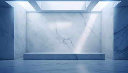 Blue white marble wall and floor with shadow and light as background - obrazy, fototapety, plakaty