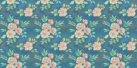 seamless pattern of flowers, watercolor pattern, endless botanical ornament, abstract background for design, colorful hand drawn illustration for wallpaper, packaging and print