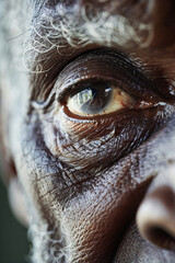 A closeup of an elderly man eye