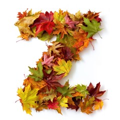Colorful Autumn Alphabet - Vibrant Fall Foliage Shaped as Letter Z on a Pristine White Backdrop