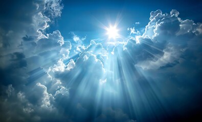 god rays with sun and clouds, heavenly rays