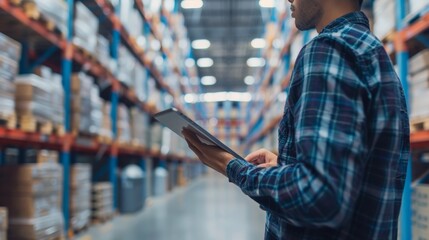 employee using a tablet in warehouse