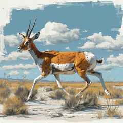 A swift pronghorn antelope sprinting, AI generated - obrazy, fototapety, plakaty
