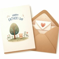 Father's Day card and envelope. watercolor illustration, Happy father's day celebration card illustration.  isolated on white background.