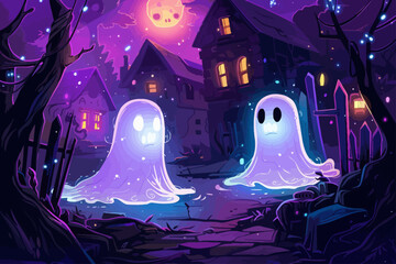 Ghost In Scary House Illustration - obrazy, fototapety, plakaty
