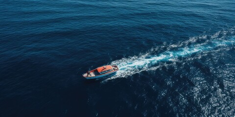 Fototapeta premium High above, a drone captures the allure of a luxury yacht nestled in the secluded bay of a tropical oasis, where the vivid turquoise hues of the sea create a breathtaking spectacle