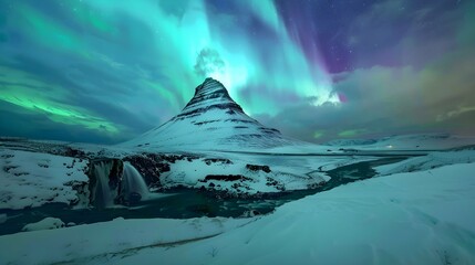 northern lights appear over Mount Kirkjufell in Iceland