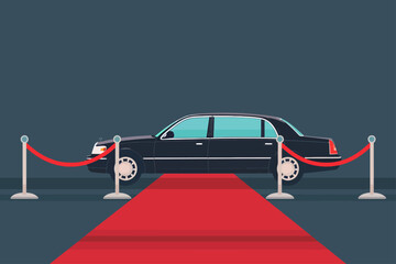 Limousine with Red Carpet Flat Design, Award Concept - obrazy, fototapety, plakaty
