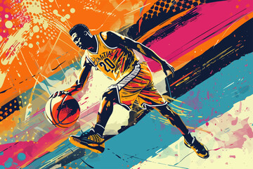 Basketball Player Athlete with Pop Art Style Illustration