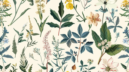 Pattern Botanical Vintage Flowers and Leaves