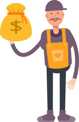 Service Man Character Holding Dollar Sack
