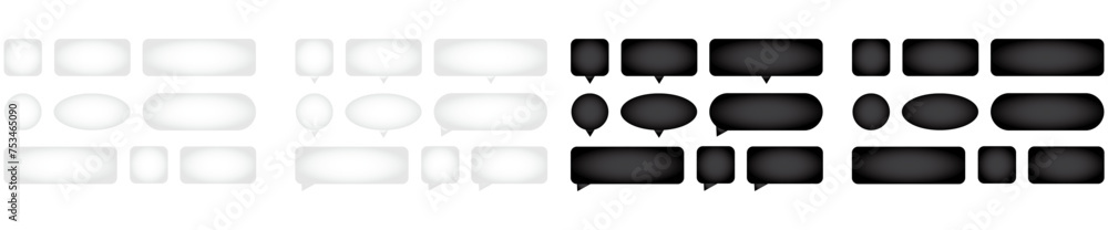 Poster 3d speech bubbles. white chat message text bubble, thinking and dialogue empty balloons. thought com