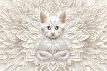 Model of an intricate sandy mandala with a kitten in the center, AI generated