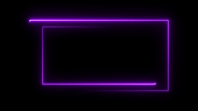 Glowing Neon light rectangle frame loading icon background in retro style, 4k video animation.