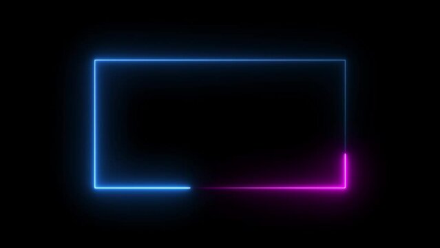 Glowing Neon light rectangle frame loading icon background in retro style, 4k video animation.