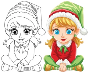 Foto op Plexiglas Vector illustration of an elf girl, colored and line art. © GraphicsRF