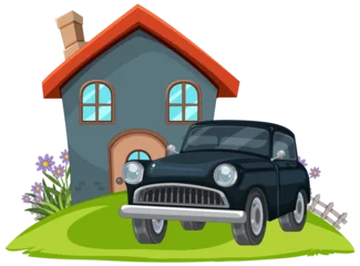 Foto op Plexiglas Vector illustration of a house and vintage car © GraphicsRF