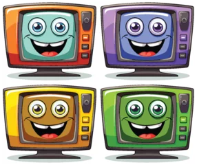 Foto op Plexiglas Four animated TVs with cheerful expressions. © GraphicsRF