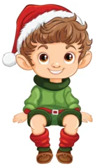 Foto op Plexiglas Cartoon elf boy smiling in Christmas costume. © GraphicsRF