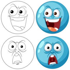 Foto op Plexiglas Four cartoon faces showing different emotions. © GraphicsRF