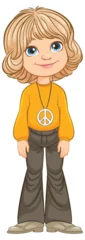Foto op Plexiglas Cartoon girl with peace sign necklace smiling. © GraphicsRF
