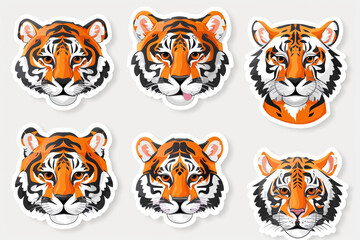 set of tiger heads isolated on white