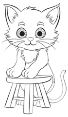 Foto op Plexiglas Adorable cartoon kitten perched on a small stool © GraphicsRF