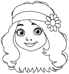 Foto op Plexiglas Black and white vector of a smiling young girl. © GraphicsRF