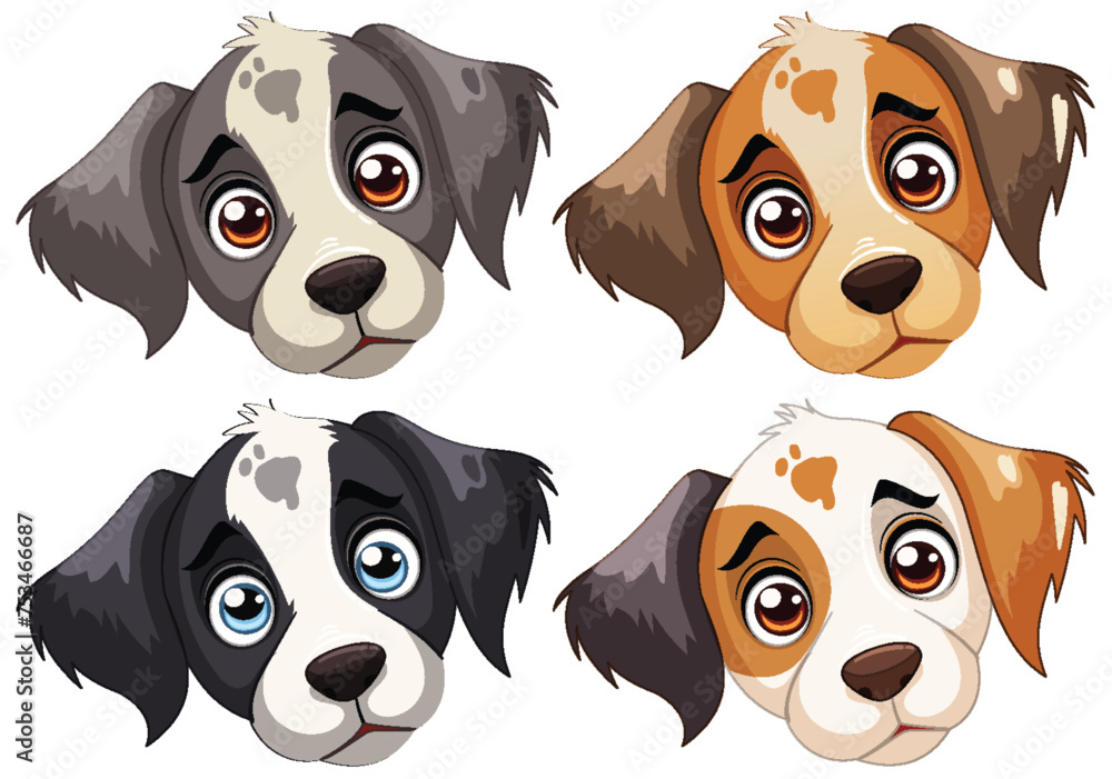 Poster four cute vector illustrated puppy expressions.