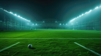 A football stadium lit up at night with the stadium in the background.