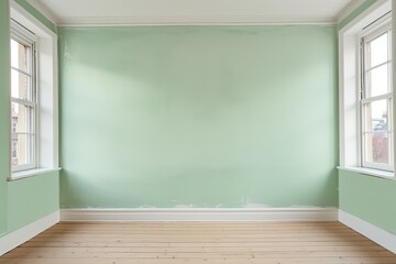 Renovated Flat with Colorful Green and Blue Painted Walls - Empty Room for Pastel Room Decoration.