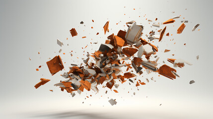 3D illustration of debris falling on a white background
