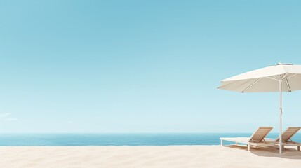 Fototapeta premium Serene landscape, beach umbrella on the shore of a calm sea on a quiet summer day.