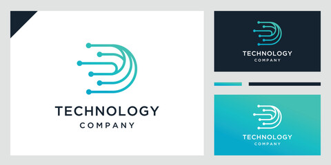 Technology letter D dot logo design vector